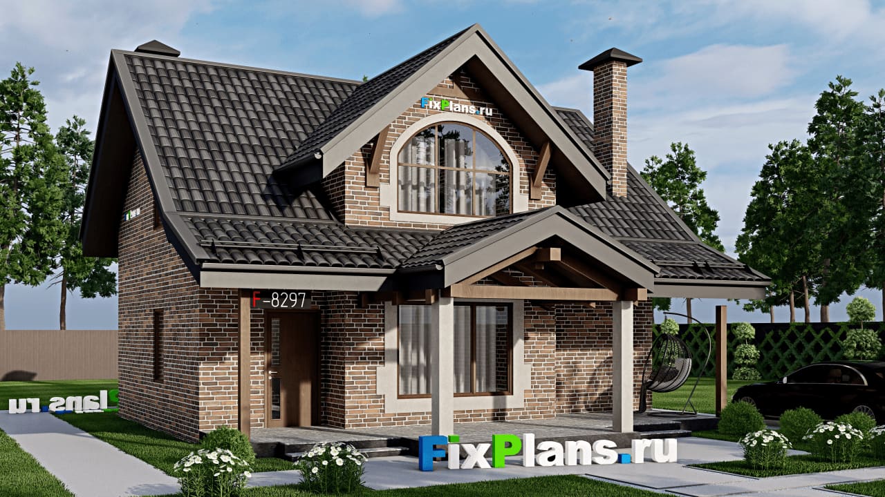 Одноэтажный дом с мансардой  F-8297 — фасад