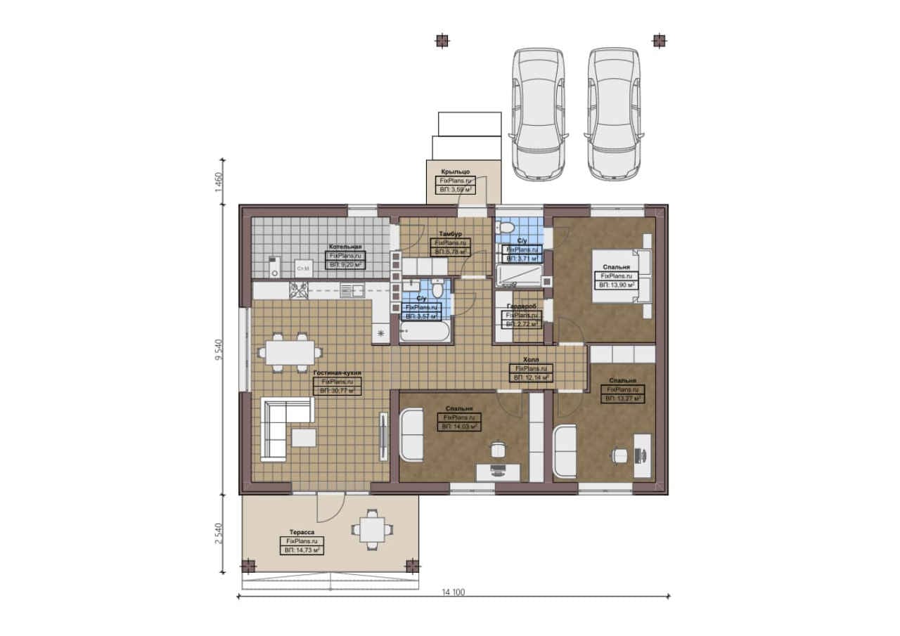 Планировка Одноэтажный дом F - 1790