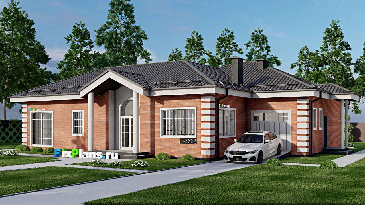 Одноэтажный дом F-3662 — фасад